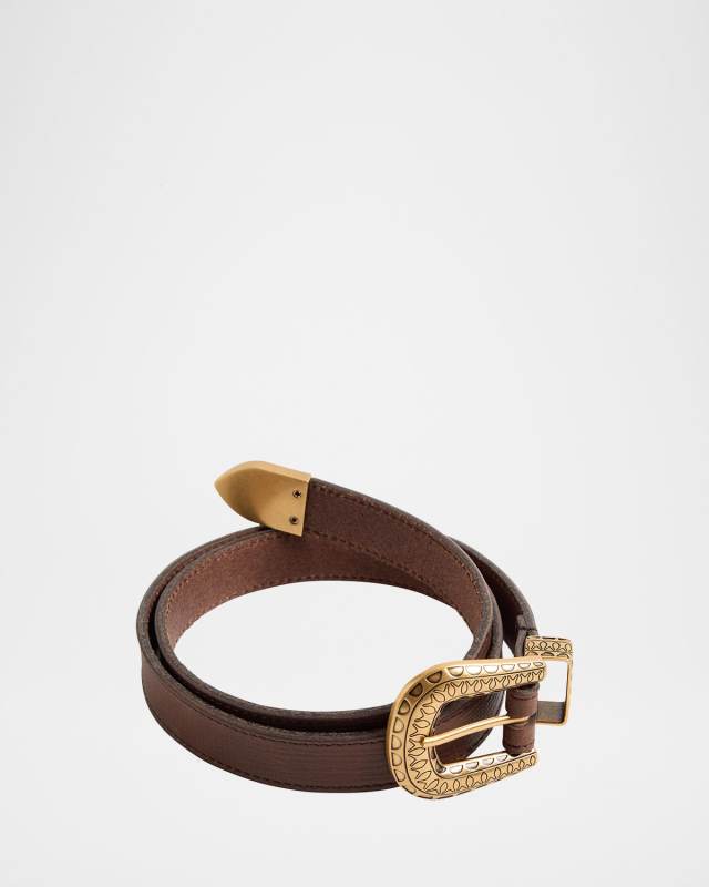 V-Logo Engraved Leather Belt